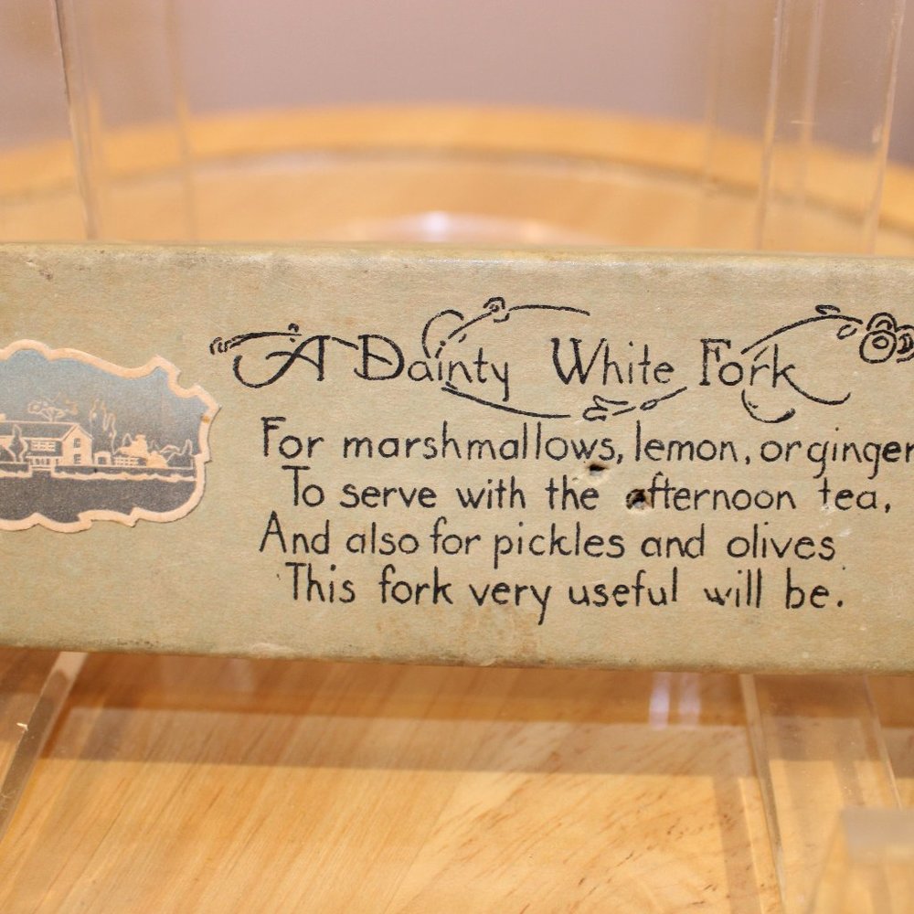 vintage antique pickle forks with original box poem The Dainty White Fork